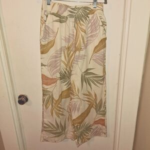 Tahari Linen Wide Leg Pants with Leaf Print